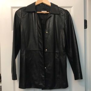 Black leather snap front jacket Sz XS